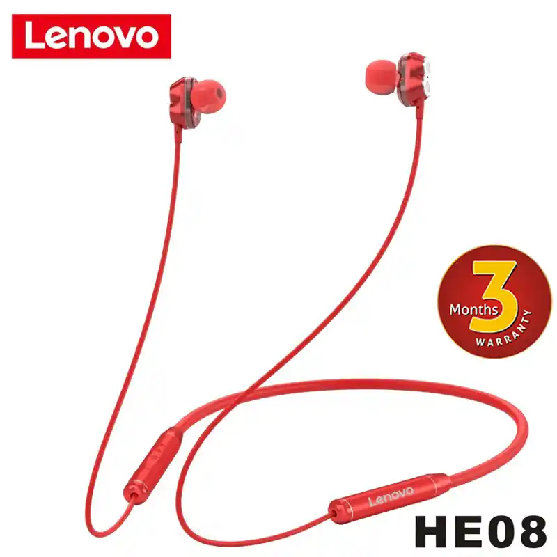 Lenovo HE08 Dual Dynamic Neckband Bluetooth Headphones TWS 5.0 HIFI Stereo Earphone with 4 Speakers