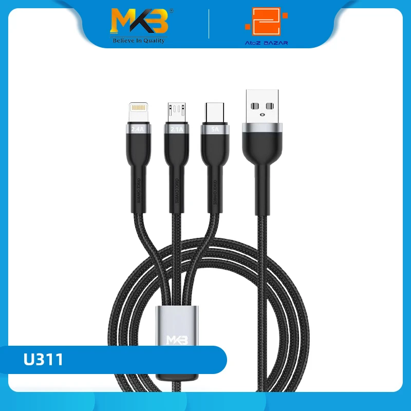 MKB UC311 3 In 1 Braided 100w Charging Cable