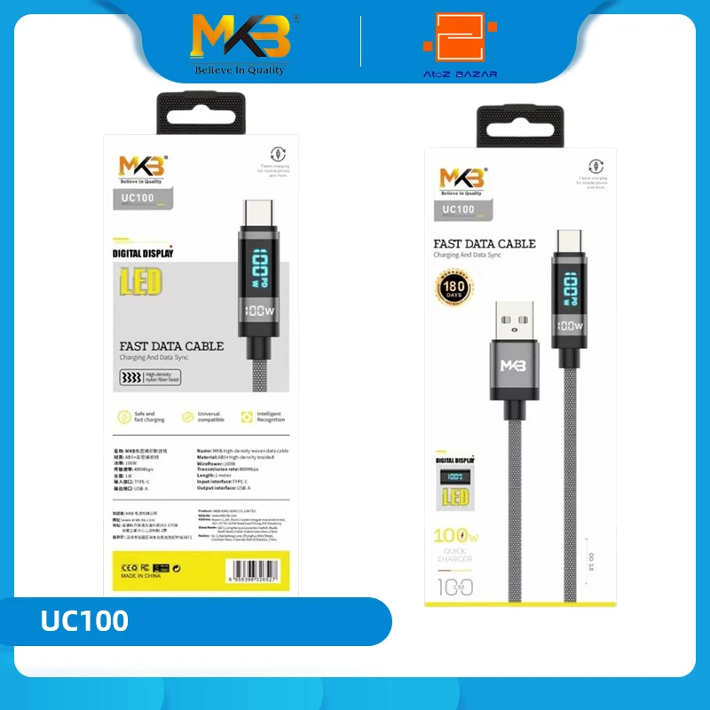 MKB UC100 Braided 100W PD3.1 Data And Charging Cable