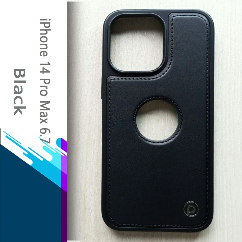 Piblue Drop Protective Logo Cut Leather Case For iPhone 14 series models - Black