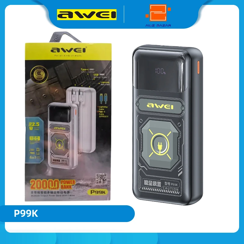 Awei P99K 20000 mAh Multiple Output Power Bank with Cables - Image 10