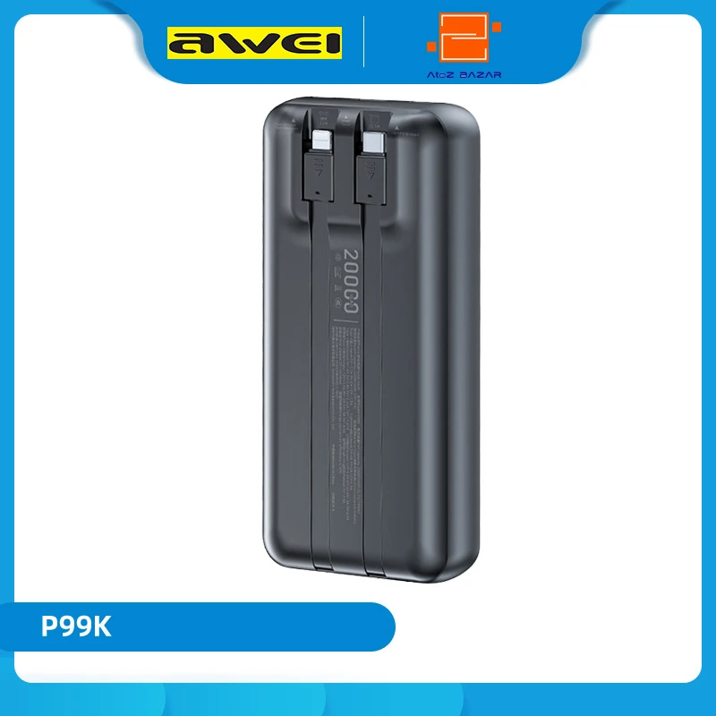 Awei P99K 20000 mAh Multiple Output Power Bank with Cables - Image 7