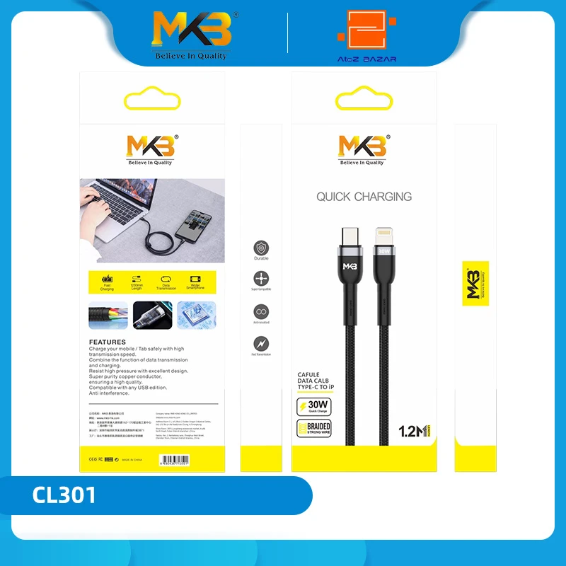 MKB CL301 Braided 30W TYPE-C to Lightning Cable