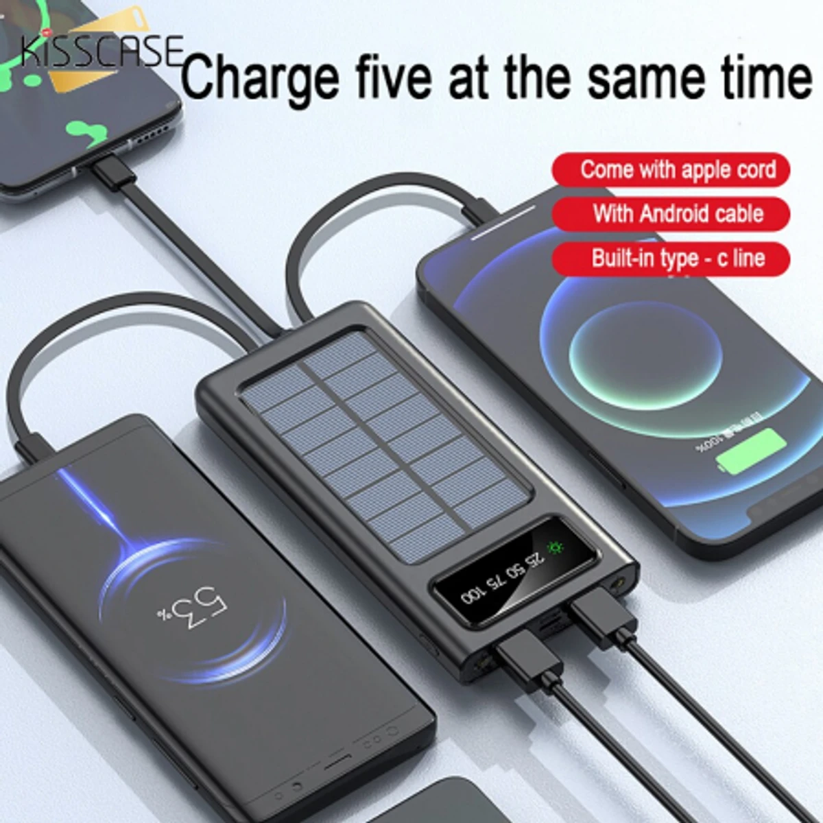 Solar Power Bank 20000mAh External Battery for any Mobile Phone Fast Charger Portable Outdoor Powerbank