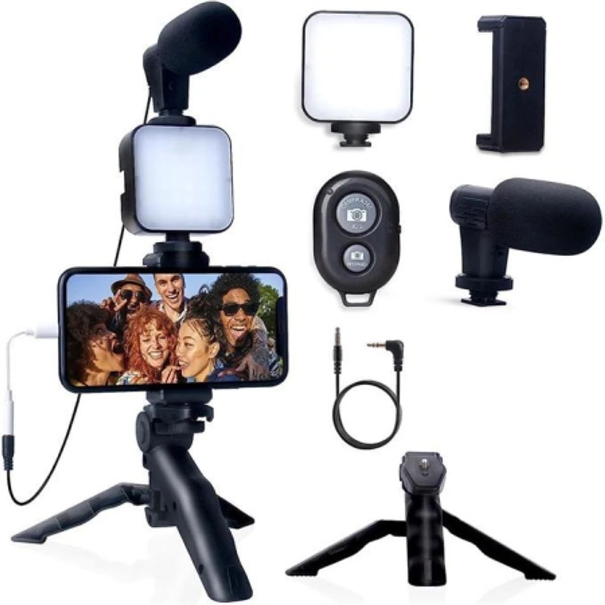 AY49 Smartphone Video Kit Microphone Bracket Phone Holder LED Selfie Photography Lighting Tripod Recording Handle