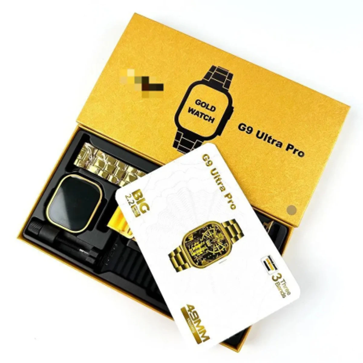 2.01 Inch Full Screen Tyrant Gold Three Straps G9 Ultra Pro Smartwatch Montre Relogio Reloj