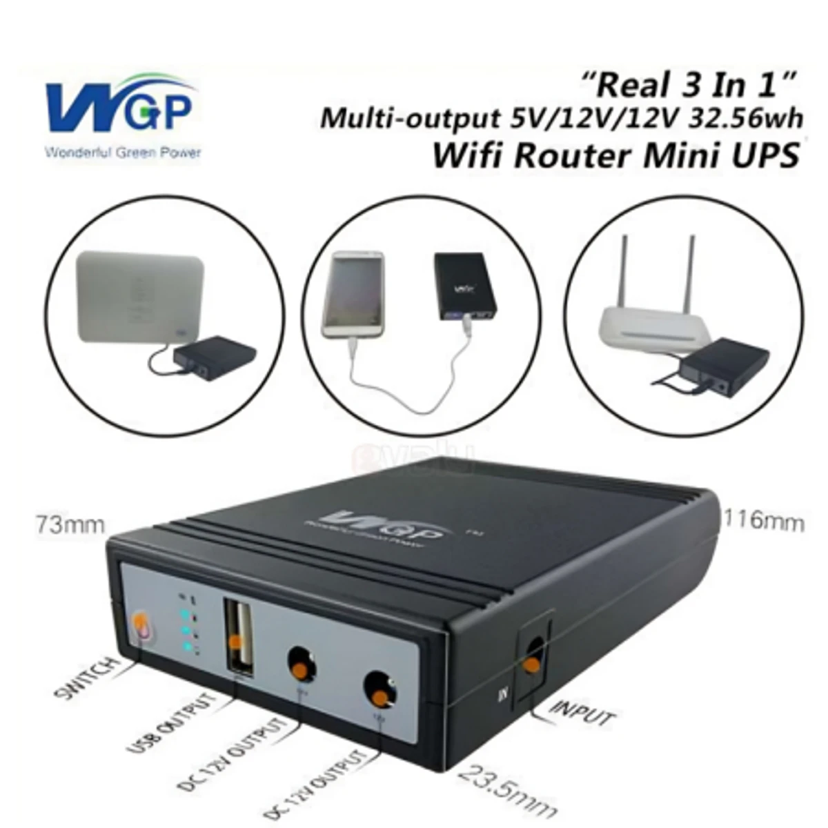 WGP Mini UPS Power Bank for Router, Onu, CCTV 5 12 12 Volt Output + Charger - Break Trend - Sleek Usage