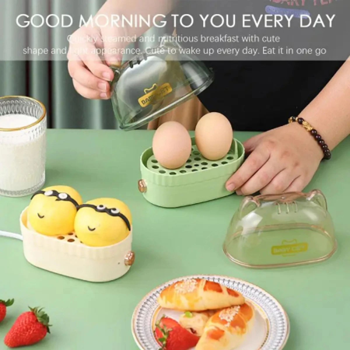 Electric Mini Egg Boiler Automatic Steamer Mini Breakfast Machine Egg Cookers 2 Eggs Portable Steamer Automatic Power Off